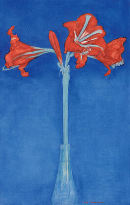Piet Mondrian: Red Amaryllis with blue background